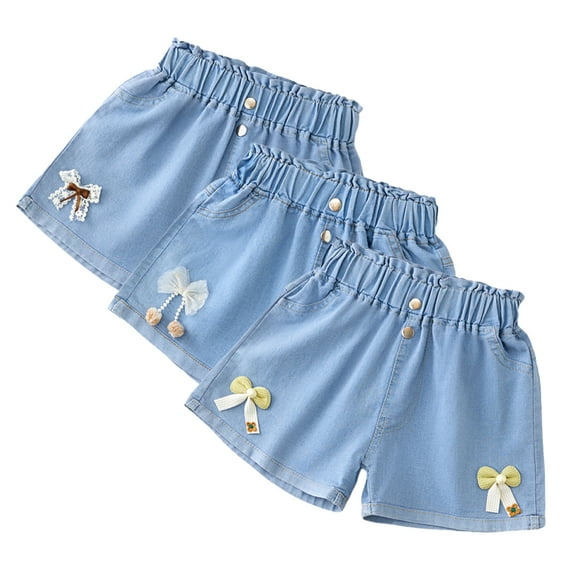 WOLLED Little Girls Cotton Jeans Shorts Summer Flower Shorts for Kids Toddler Stylish Denim Shorts Pants Size 3-13 T