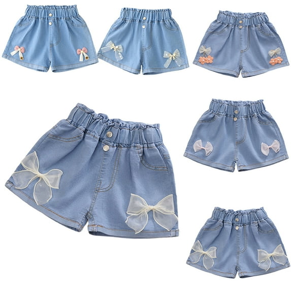 WOLLED Little Girls Cotton Jeans Shorts Summer Flower Shorts for Kids Toddler Stylish Denim Shorts Pants Size 3-13 T
