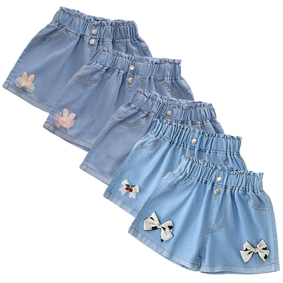 WOLLED Little Girls Cotton Jeans Shorts Summer Flower Shorts for Kids Toddler Stylish Denim Shorts Pants Size 3-13 T