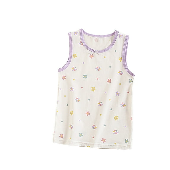 WOLLED Little Girls Flower Tank Undershirts for Kids Toddler Cotton Soft Sleeveless Bottoming Shirt (Multipack) 3-8 Years