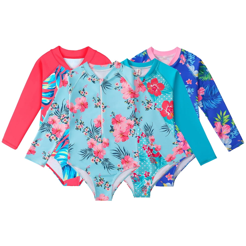 WOLLED Little Girls One Piece Swimsuits for Kids Toddler Floral Long
