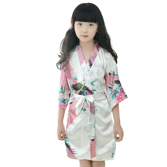 WOLLED Little Girls Stain Nightgown for Kids Floral Silk Pajamas ...