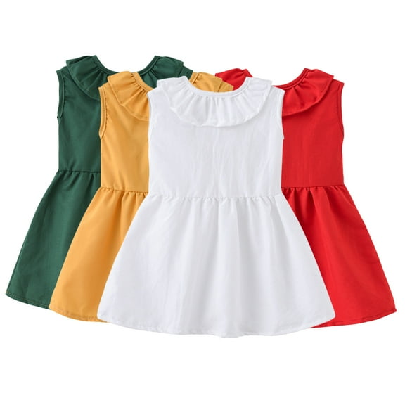 WOLLED Little Girls Summer Cotton Dresses Kids Baby Solid Color Sleeveless Casual Dress for 1-6t Toddler Doll Collar Party Princess Dress Sundress