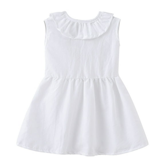 WOLLED Little Girls Summer Cotton Dresses Kids Baby Solid Color Sleeveless Casual Dress for 1-6t Toddler Doll Collar Party Princess Dress Sundress