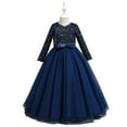 thumbnail image 1 of WOLLED Little Girls Tulle Long Sleeve Dresses Kids Toddler Sweet Lace Trailing Dress Girls Birthday Party Gown for 4-14 Years, 1 of 9