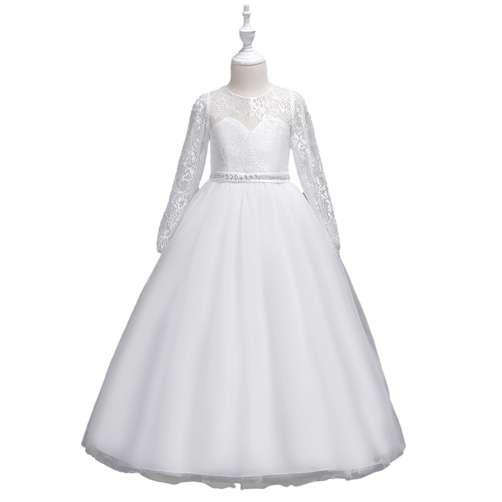 Girls Tulle Lace Glitter Dress With Belt – Vintage Style Knee-Length Dress For Weddings, Parties, Pageants - View #4