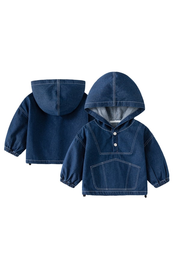 Little&big Boys Hooded Demin Outerwear Jacket Spring Fall Long Sleeve Denim Jacket for Toddler Kids 2-10Y