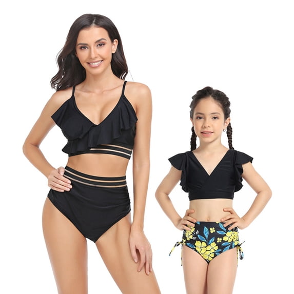 WOLLED Mommy and Me Swimsuit Family Matching Swimwear Two Pieces Summer Beachwear Ruffle Bikini Bathing Suit