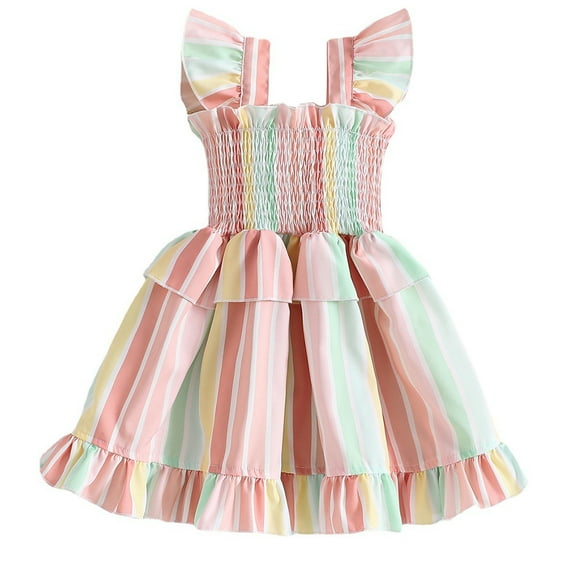 WOLLED Newborn Infant Girls Sleeveless Dresses Fashion Striped A-Line Dress Baby Summer Printed Cotton Princess Dress Sundress for 3 -18m