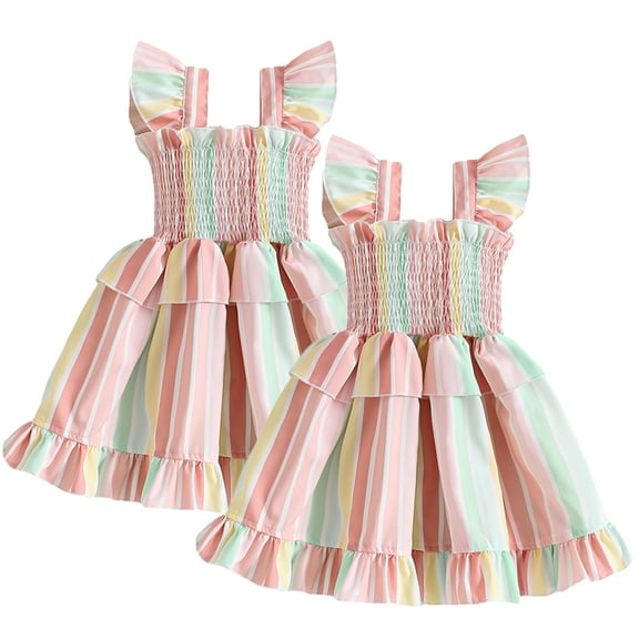 WOLLED Newborn Infant Girls Sleeveless Dresses Fashion Striped A-Line Dress Baby Summer Printed Cotton Princess Dress Sundress for 3 -18m