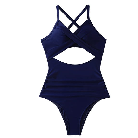 WOLLED One Piece Swimwear for Women,Super Pretty Color Blocking Halter 1 Piece Swimsuit for Summer Beach Party Swimsuit