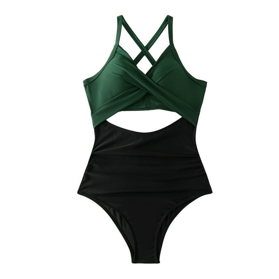 WOLLED One Piece Swimwear for Women,Super Pretty Color Blocking Halter 1 Piece Swimsuit for Summer Beach Party Swimsuit