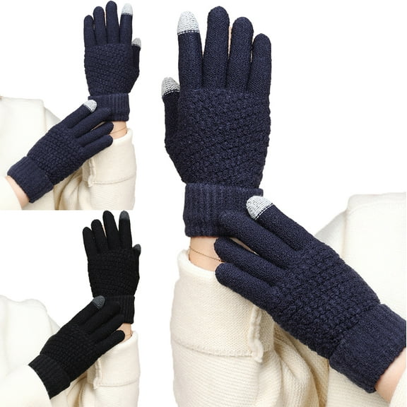 WOLLED Solid Color Gloves for Youth Kids Students Wool Warm Gloves Boys Girls Five-Finger Touch-Screen Gloves for 12-20Y