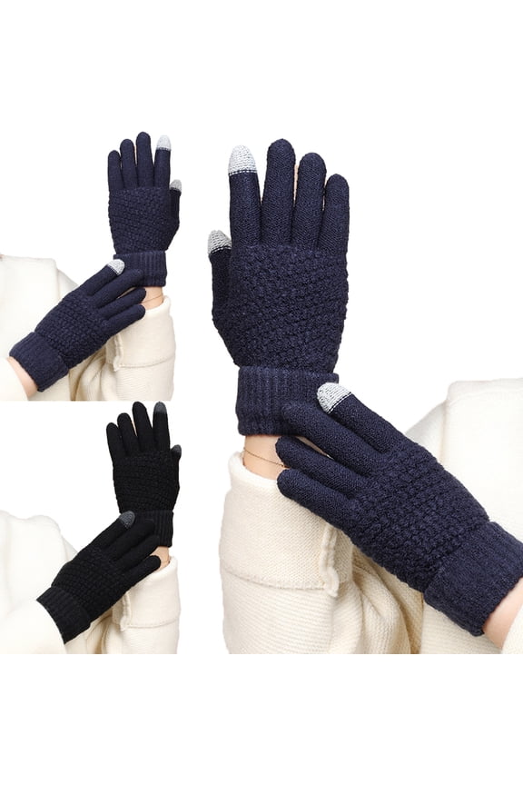 Solid Color Gloves for Youth Kids Students Wool Warm Gloves Boys Girls Five-Finger Touch-Screen Gloves for 12-20Y