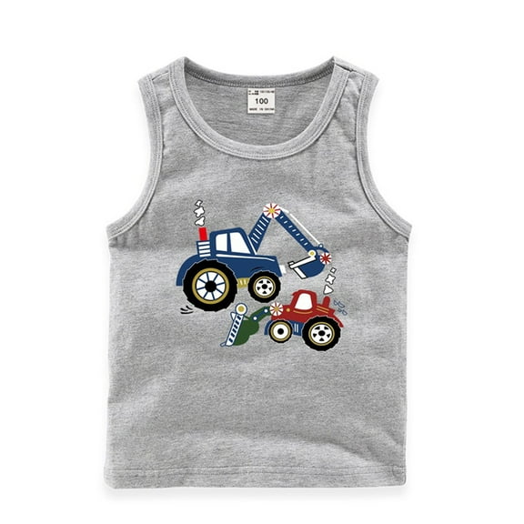 WOLLED Summer Kids Crewneck Vest T-Shirt Summer Lightweight Sleeveless Top for Boys Girls Digger Print Vest Top,Sized 1-8T