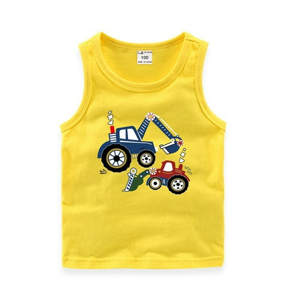 WOLLED Summer Kids Crewneck Vest T-Shirt Summer Lightweight Sleeveless Top for Boys Girls Digger Print Vest Top,Sized 1-8T