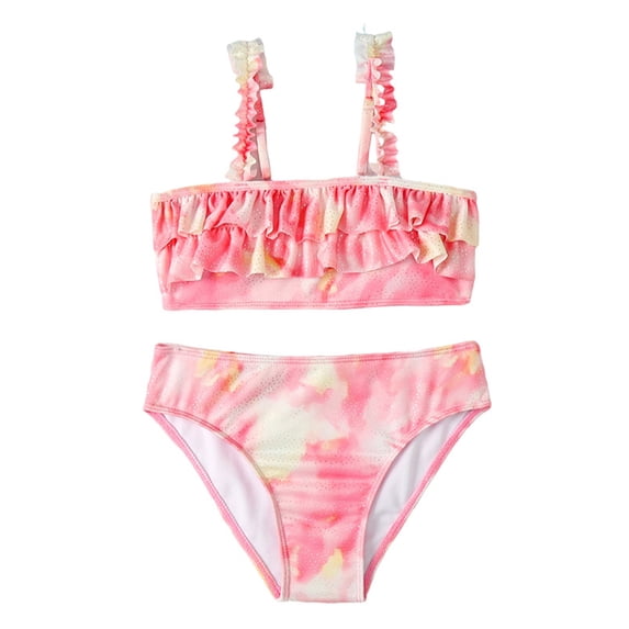 WOLLED Teen Kids Girls Swimsuit Toddler Quick Dry Bathing Suit Ruffle Swimwear Two-Piece Sport Bikini Set 6-12Y