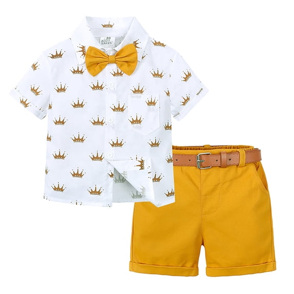 WOLLED Toddler Baby Boy Formal Outfits 9M-7T Infant Gentleman Short Sleeve Button Shirts+bowtie+suspender Shorts