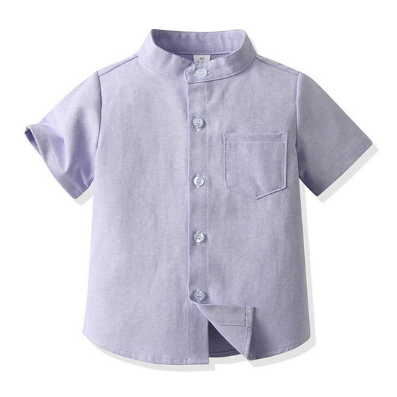 WOLLED Toddler Baby Boys Dress Shirts Kids Short Sleeve Lapel Stretch Shirts Boys Solid Streak Formal Button down Shirt with Bow for 3M-8Y