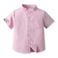 thumbnail image 1 of WOLLED Toddler Baby Boys Dress Shirts Kids Short Sleeve Lapel Stretch Shirts Boys Solid Streak Formal Button down Shirt with Bow for 3M-8Y, 1 of 9
