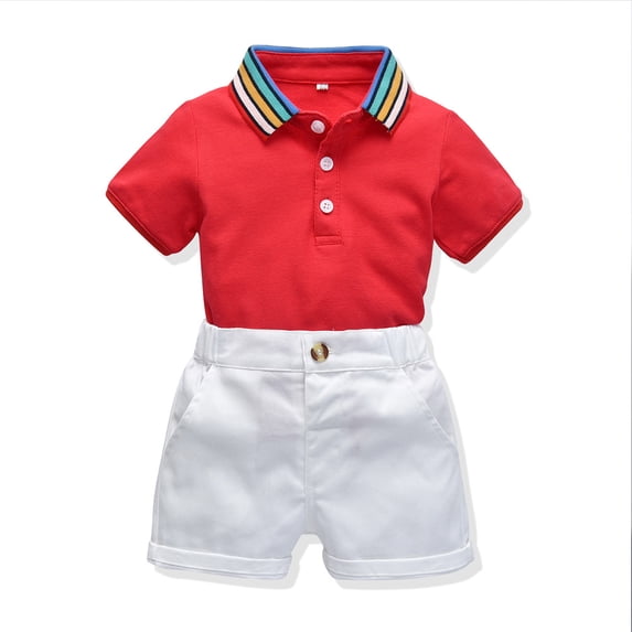 KYAIGUO Baby Toddler Boys 2 Piece Summer Shorts Outfits Infant Short Sleeve Formal Lapel T-Shirt Tops and Short Sets