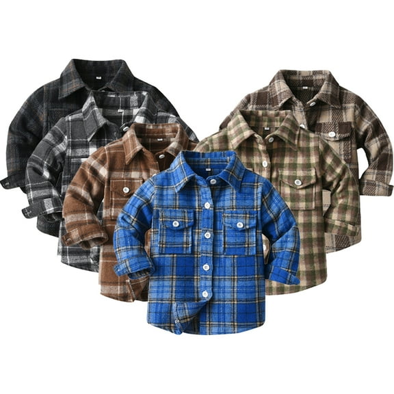 WOLLED Toddler Baby Boys Plaid Flannel Shirt Long Sleeve Plaid Button down Shirts Jacket Coat for Infant 6 Months to 12 Years