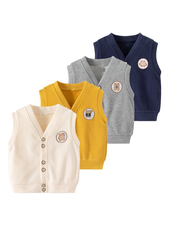 Toddler Baby Boys Spring Sleeveless Vest Jacket Kids Fall Cardigan Cartoon Coat Outwears for 2-10 Years Old