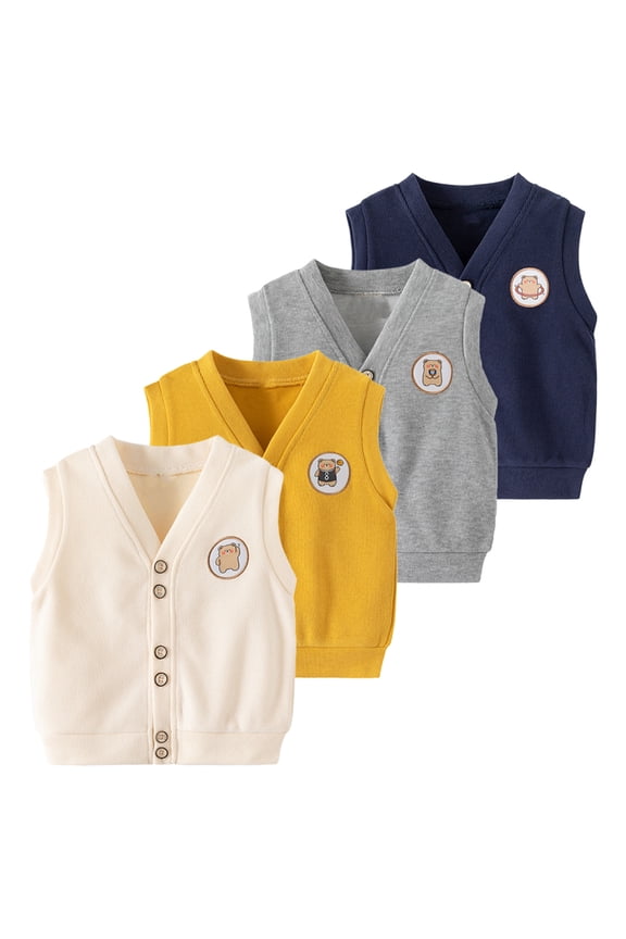 Toddler Baby Boys Spring Sleeveless Vest Jacket Kids Fall Cardigan Cartoon Coat Outwears for 2-10 Years Old