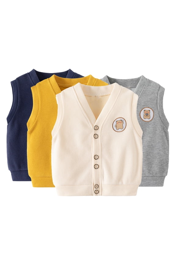 Toddler Baby Boys Spring Sleeveless Vest Jacket Kids Fall Cardigan Cartoon Coat Outwears for 2-10 Years Old