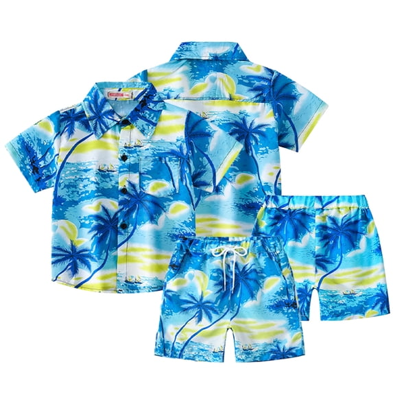 WOLLED Toddler Baby Boys Summer Shorts Set Kids 2 PCS Floral Hawaiian Outfits Button down Shirt Tops Bermuda Shorts Beach Vacation Leisure Suit for 2-12 Years Old