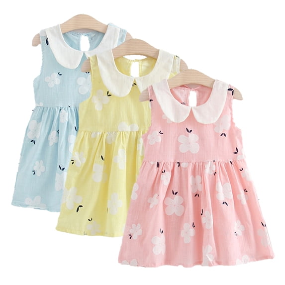 WOLLED Toddler Baby Girls Casual Dresses 1-6T Floral Dress Sundress Princess Dress Summer Sleeveless Peter Pan Collar Dress