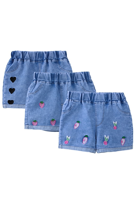 Toddler Baby Girls Demin Shorts Summer Cartoon Jeans Shorts Elastic Waist Casual Short Pants for 1-6 Years Old