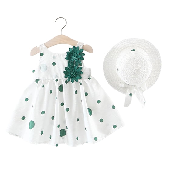 WOLLED Toddler Baby Girls Dress Infant Summer Dress Chiffon Princess Dress 0-4Y Kids Printed Princess Sundress with Hat