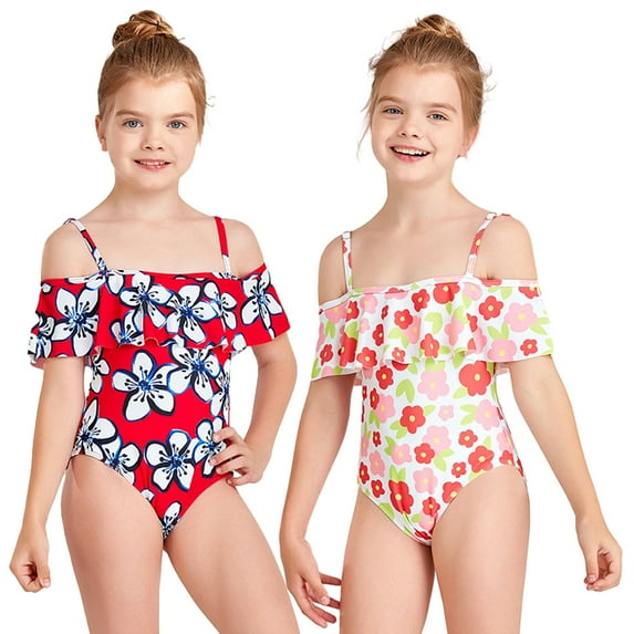 WOLLED Toddler Baby Girls One Pieces Swimsuit Kids Halter Swimwear Ruffle Bathing Suits for 2-12 Years Old