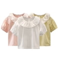 thumbnail image 1 of WOLLED Toddler Baby Girls Solid Color T-Shirt Kids Basic Plain Ruffle Blouse Summer Short Sleeve Casual Cotton Shirt Tops 1-10Y, 1 of 9