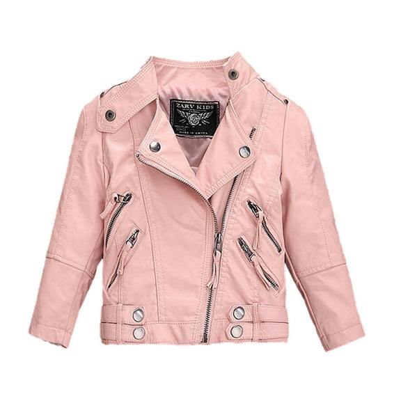 WOLLED Toddler Boys Girls Motorcycle Leather Jackets Coat 2-14Y Kids Spring Warm Oblique Zipper Leather Outwear