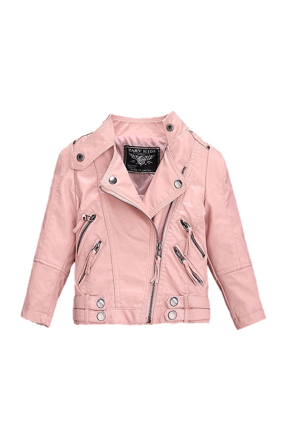 Toddler Boys Girls Motorcycle Leather Jackets Coat 2-14Y Kids Spring Warm Oblique Zipper Leather Outwear