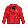 thumbnail image 1 of WOLLED Toddler Boys Girls Motorcycle Leather Jackets Coat 2-14Y Kids Spring Warm Oblique Zipper Leather Outwear, 1 of 7