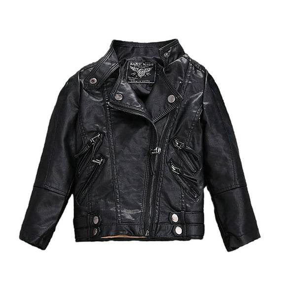WOLLED Toddler Boys Girls Motorcycle Leather Jackets Coat 2-14Y Kids Spring Warm Oblique Zipper Leather Outwear