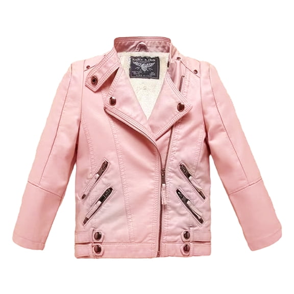 WOLLED Toddler Boys Girls Winter Motorcycle Leather Jackets Coat 2-14Y Kids Spring Warm Oblique Zipper Coat Fleece Leather Outwear