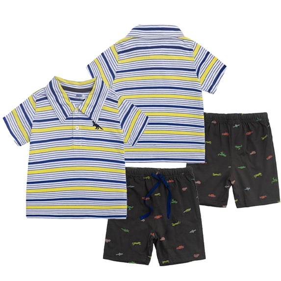 WOLLED Toddler Boys Summer Stripes Shorts Outfits Kids Short Sleeve T-Shirts Tops Elastic Waist Shorts 2PCS Clothes Set 3-8T