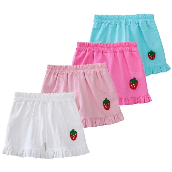 WOLLED Toddler Girls Cotton Linen Shorts Baby Summer Elastic Waist Solid Color Casual Pants 1-5T