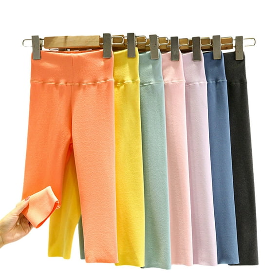 WOLLED Toddler Girls Pants Kids Thickened High-Waisted Warm Pants Baby Casual Solid Color Leggings Pants,Sized 2-13t