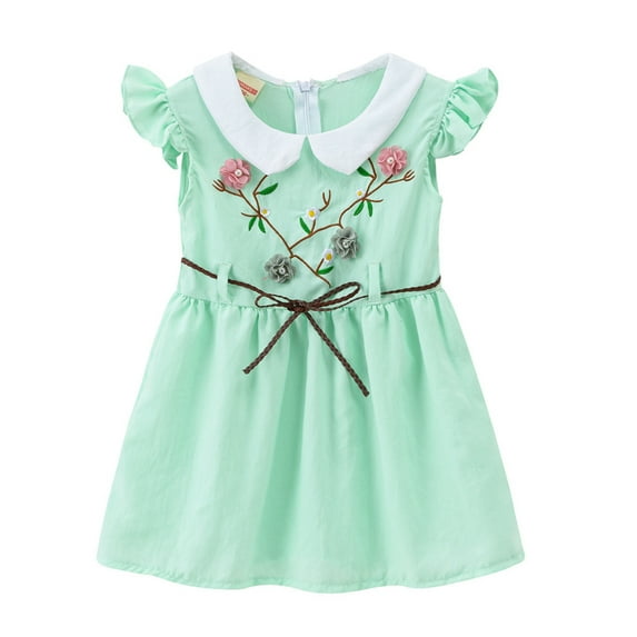 WOLLED Toddler Kids Girl Summer Dresses Doll Collar Embroidered Princess Dress Baby Cotton Short Sleeve Sundress Dress for 1-6 Years