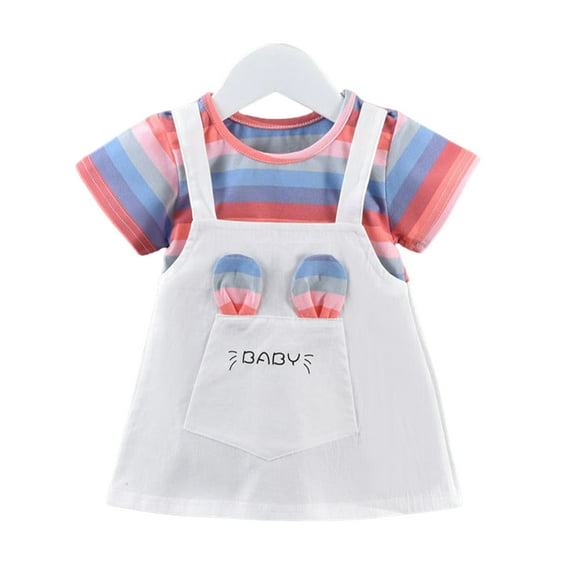 WOLLED Toddler Kids Girls Back Striped Dresses Soft One-Piece Dresses for Girls 1-5 Years Old Summer Dresses