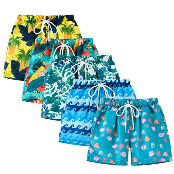 WOLLED Toddler Kids Hawaiian Shorts for Boys Girls Summer Cartoon Floral Printed Sport Shorts Baby Beach Swimming Shorts for 2-8 Years Old