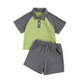 thumbnail image 1 of WOLLED Toddler Kids Lapel Short Sleeve 2PCS Outfit,Boys Short Sleeve Top + Short Patchwork Short Sleeve Button Tops for Boys 12 Months to 6 Years, 1 of 7