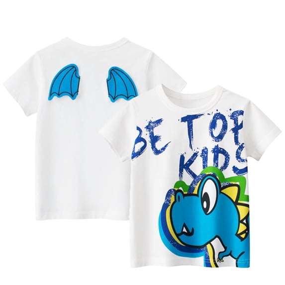WOLLED Toddler Kids Summer Casual T-Shirt for Boys Round Neck Short-Sleeved Tops Blouse 1-8T Baby Cartoon Dinosaur Tees Cotton Shirt