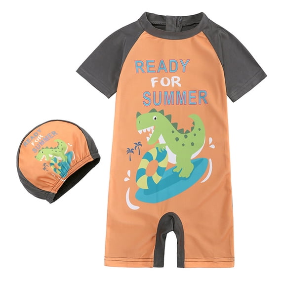 WOLLED Toddler Kids Swimsuit with Hat for Girls Boys One-Piece Bathing Suit Quick Dry Swimwear 1-8T
