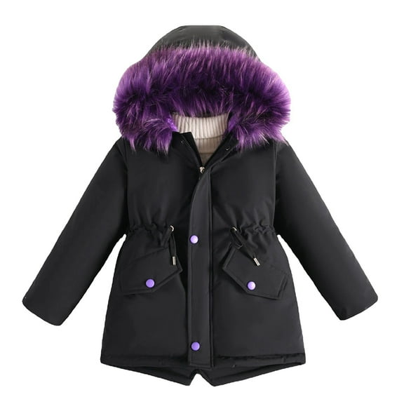 WOLLED Winter Jackets for Kids Girls Fleece Coat with Pocket Hooded Casual Jacket Youth Zipper Windproof Outwear Girls Wall Mounted Coat for 3-14Y